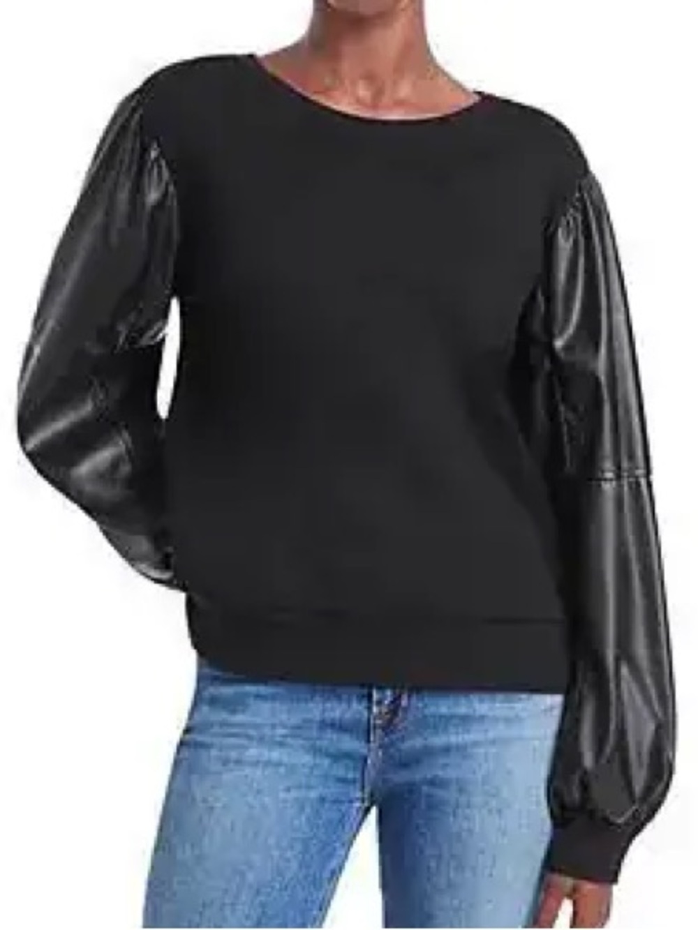 NEW Generation Love Finley Faux Leather Sleeve Sweatshirt Black Size S NWOT
